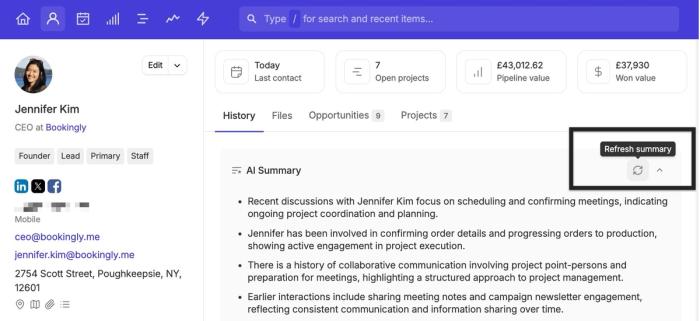 refresh summary button for contact ai summary