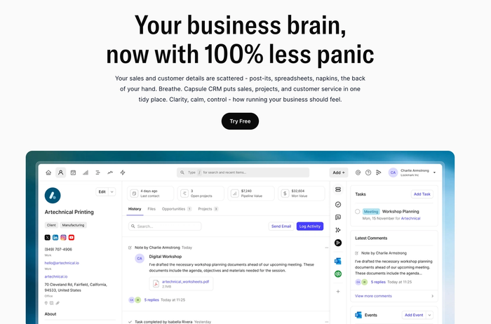 Capsule CRM homepage