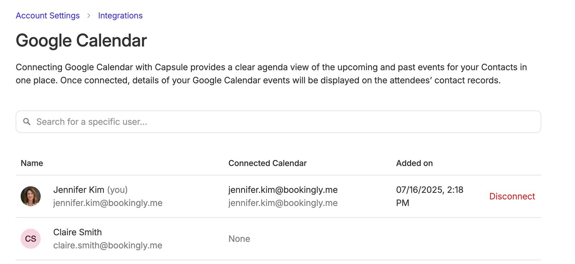 Resumen de calendarios conectados