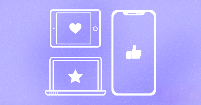 Illustration depicts different devices with various ways of 'liking' a post on social media.