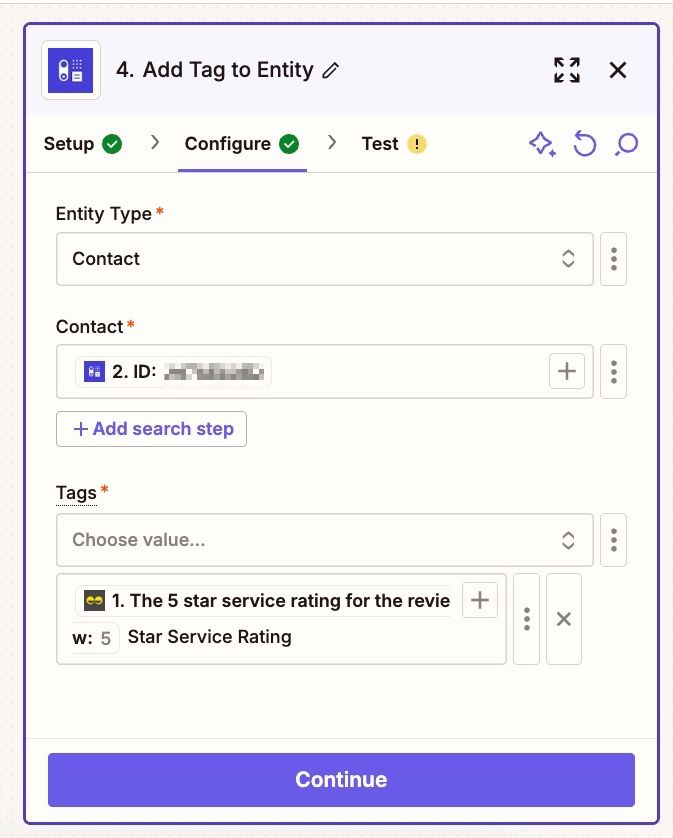affichage d'un exemple de configuration de champ pour le service d'évaluation Feefo dans Zapier