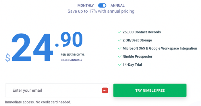 Nimble $24.90 per month billed annually