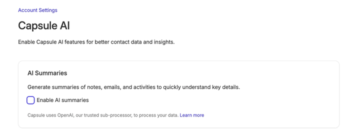 ai summary account setting with feature disabled