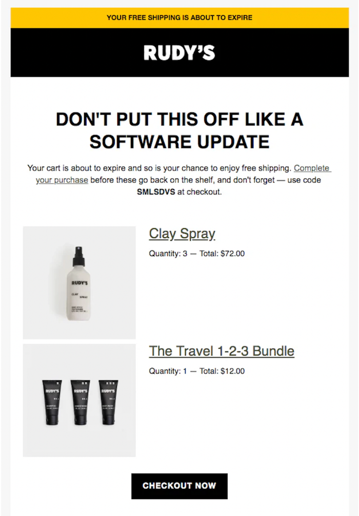 an email from rudy's that says do n't put this off like a software update