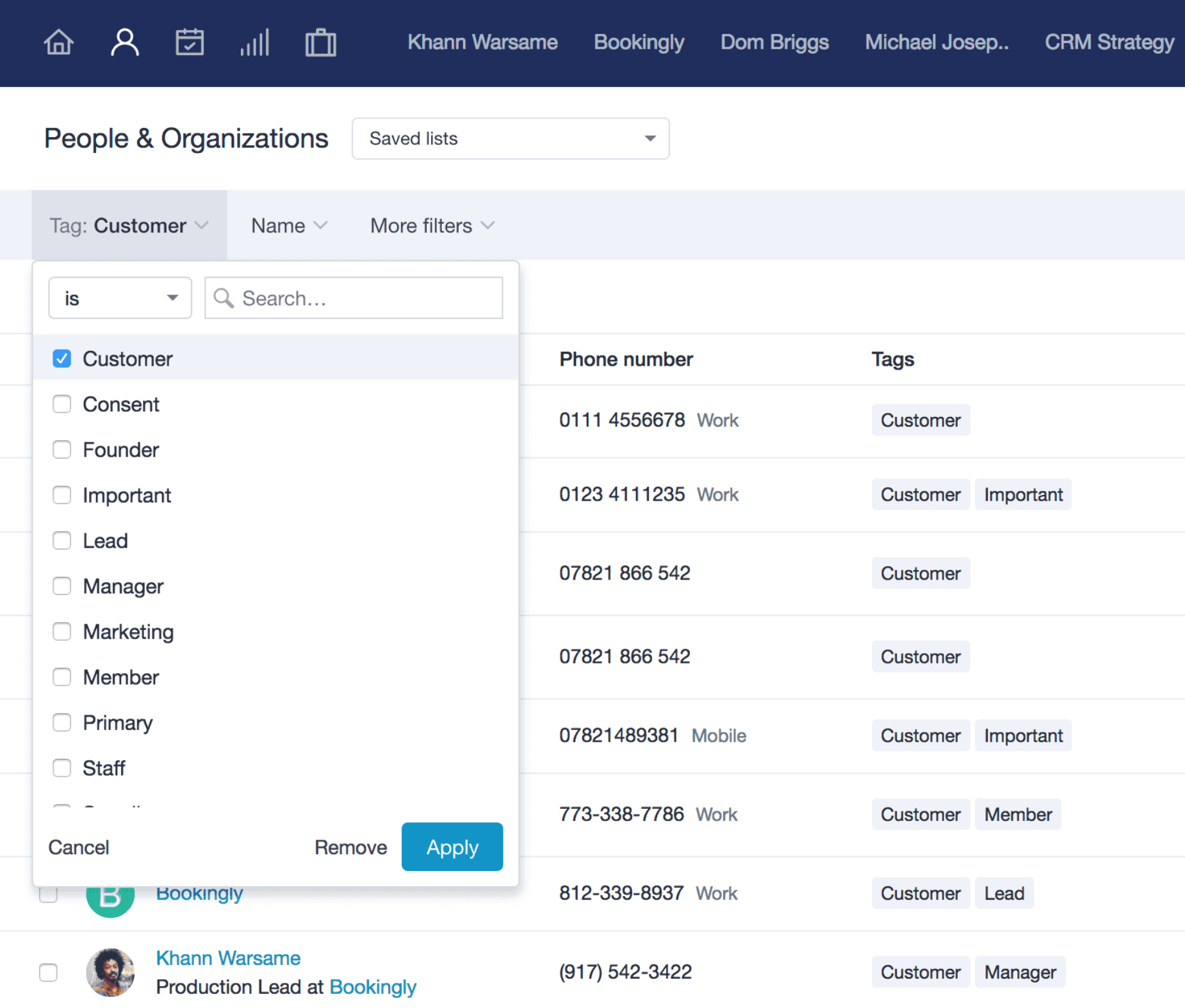 a screenshot of the people & organizations page