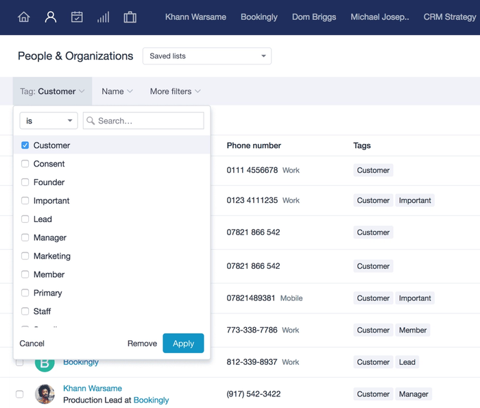 a screenshot of the people & organizations page