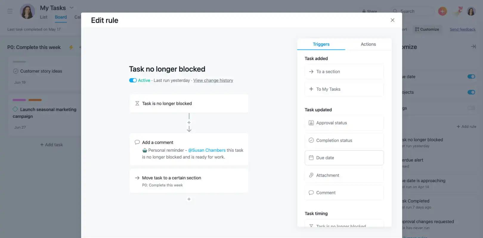 Asana task layout