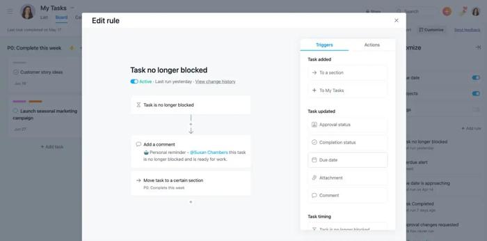 Asana task layout