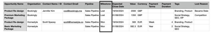 spreadsheet example of importing won and lost opportunities with all required and some optional fields