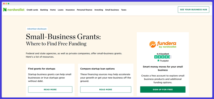NerdWallet - small business grants search platform.