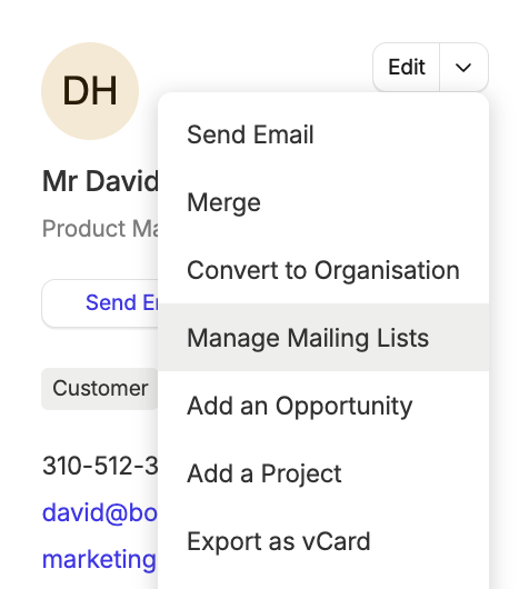 Option to manage mailing lists