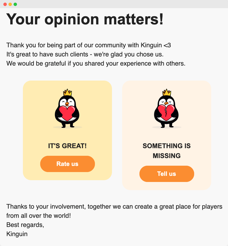 Automated request on feedback after a purchase or service.
