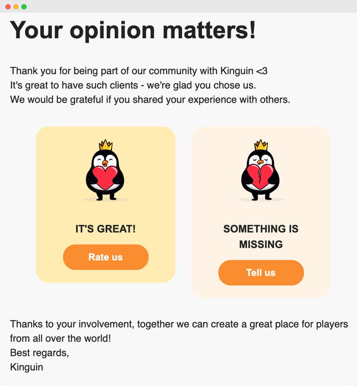 Automated request on feedback after a purchase or service.