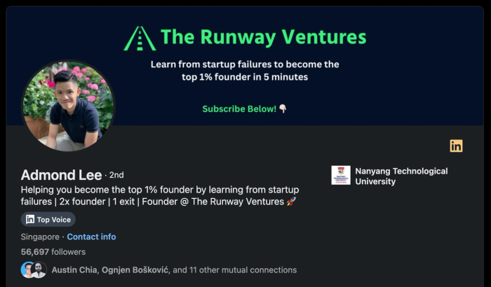 an ad for the runway ventures with a picture of admond lee