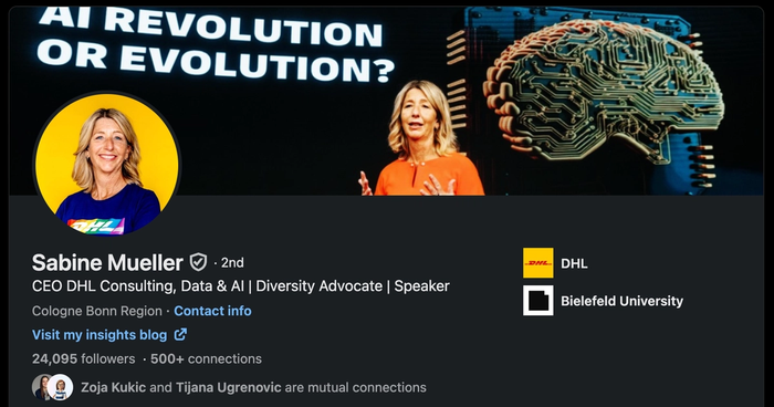 a linkedin profile for sabine mueller is shown