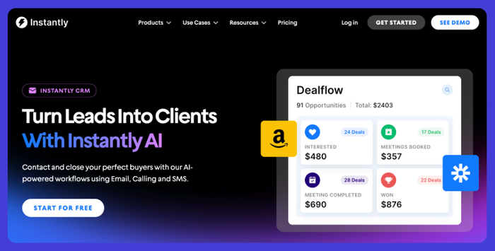 Instantly CRM website.