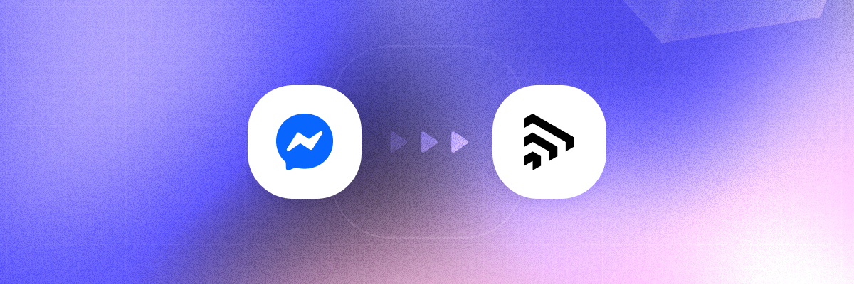 Icono de la app Facebook Messenger conectado por tres flechas al logotipo de Transpond.