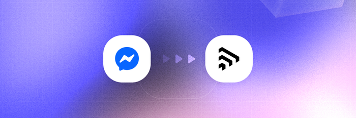 Facebook Messenger app icon connected by three arrows to the Transpond logo.
