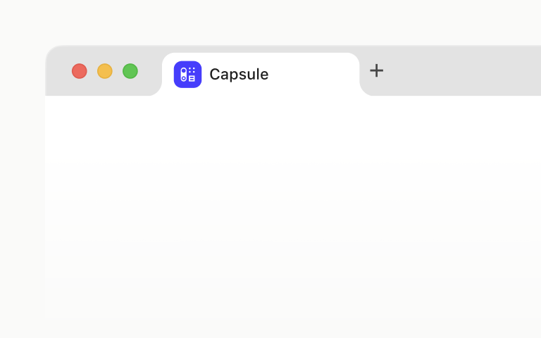 Decorative image shows a browser window with only one tab open demonstrating how you can use capsule to manage your work day