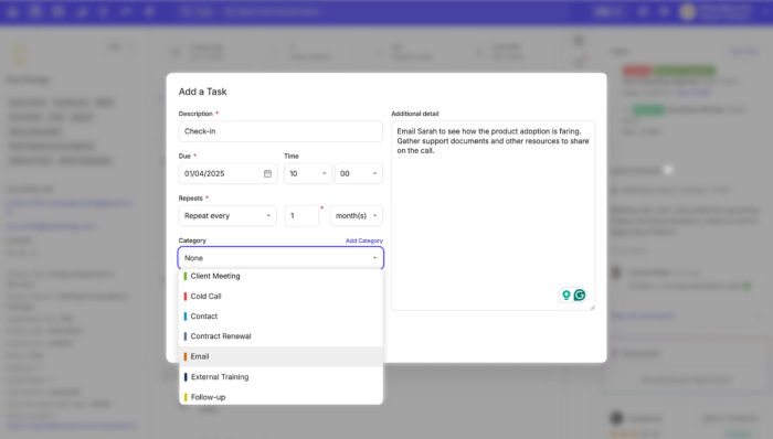 a screenshot shows how to add a task in capsule