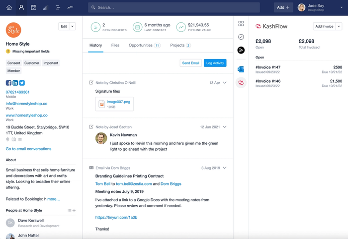 List of invoices and button to open in Kashflow