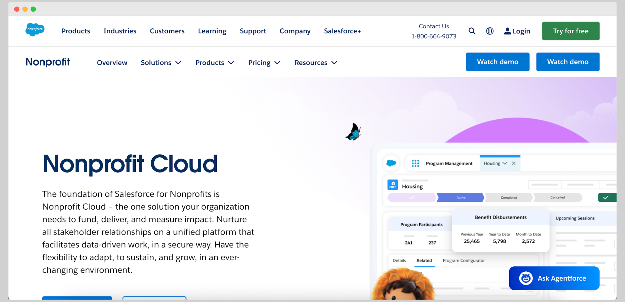 Página de inicio de Salesforce Nonprofit Cloud (NPSP).