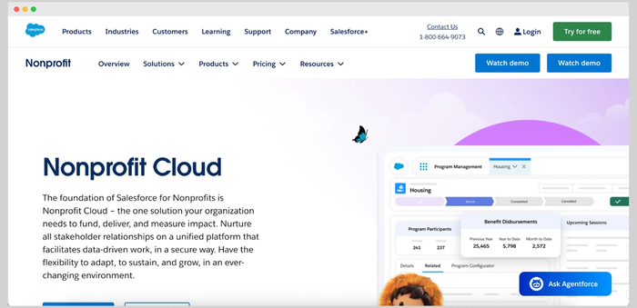 Página inicial do Salesforce Nonprofit Cloud (NPSP).