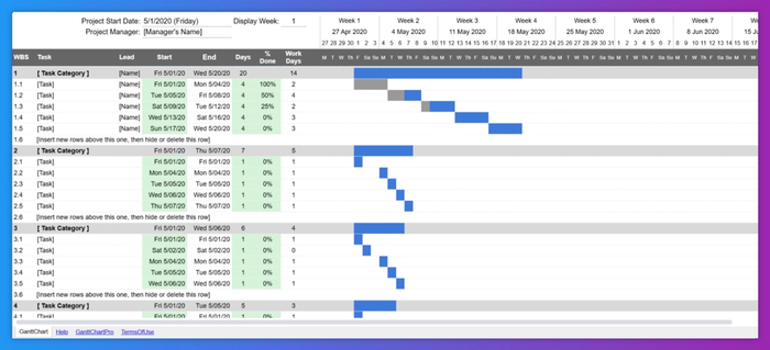 A project manager 's schedule shown on a blue and purple background.