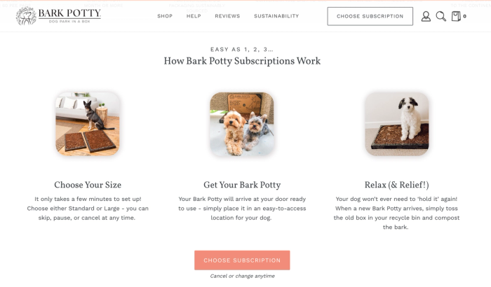 a screenshot of the bark potty website
