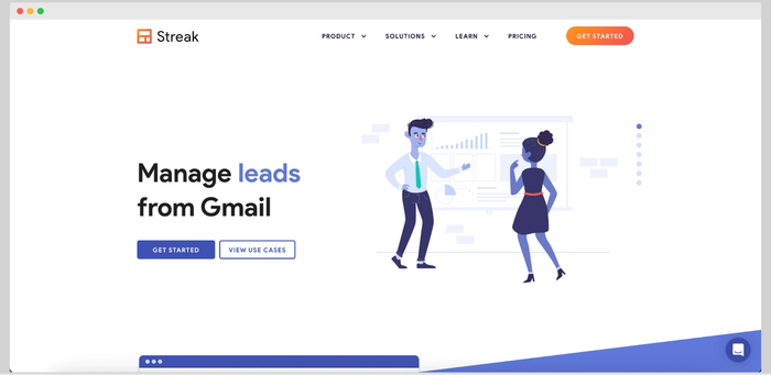 Streak CRM home page.
