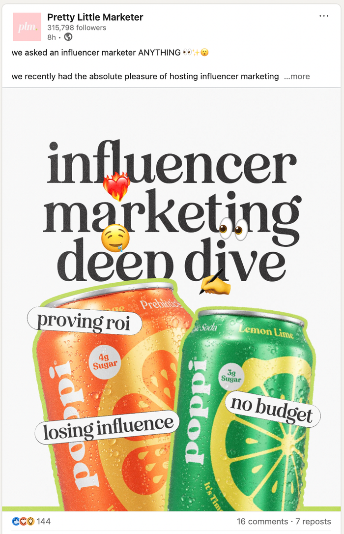 an ad for pretty little marketer shows two cans of soda