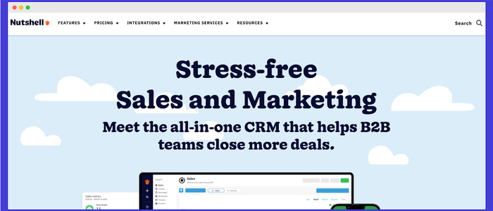 a screen shot of a website that says " stress-free sales and marketing "