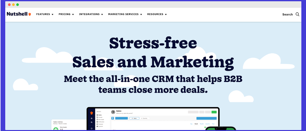 a screen shot of a website that says " stress-free sales and marketing "