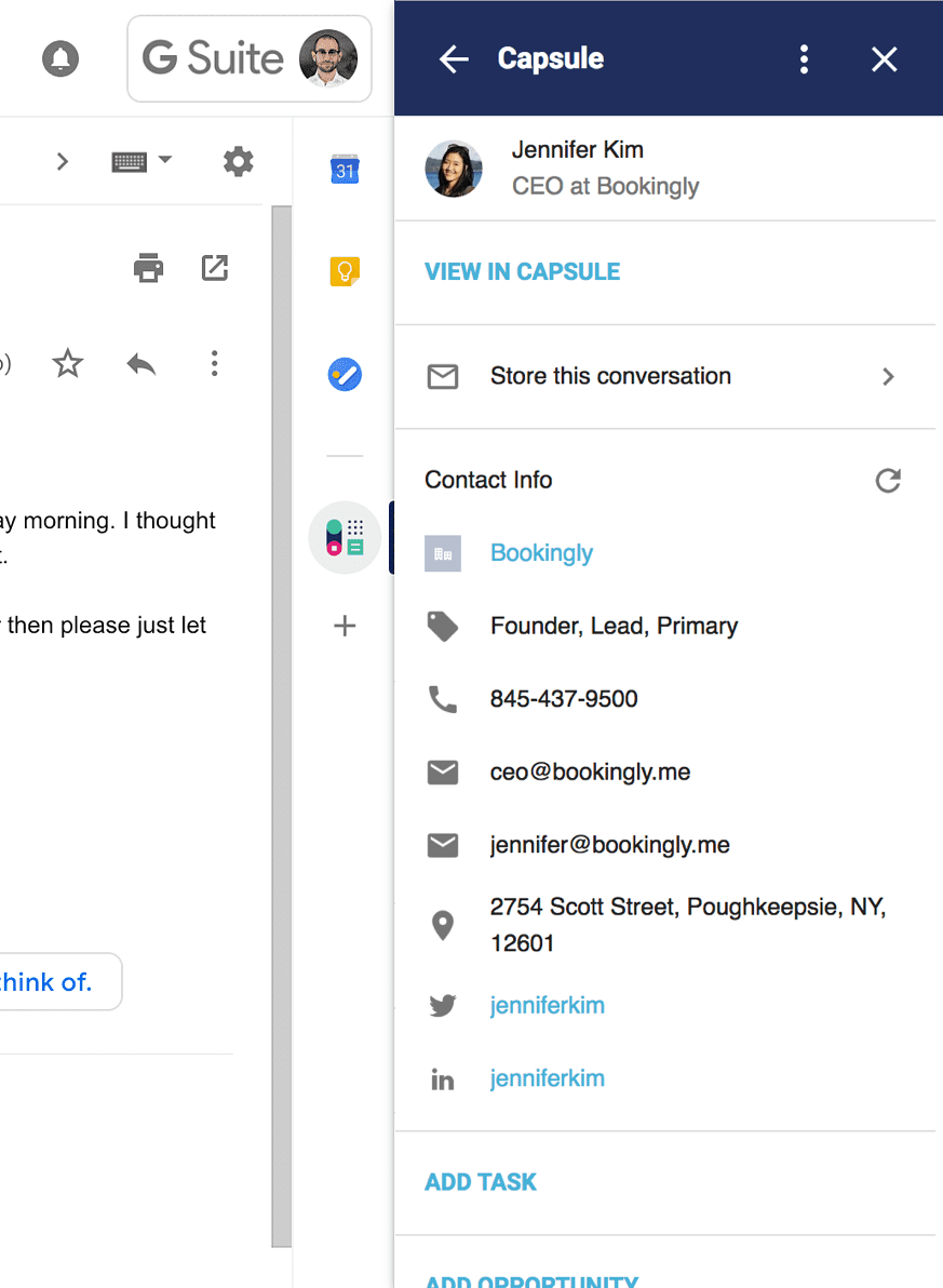 Details about the existing contact once clicked