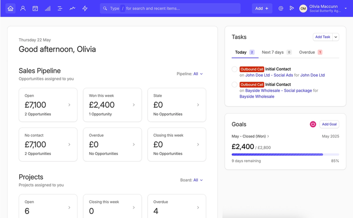 a screenshot of Capsule home page showing user goals