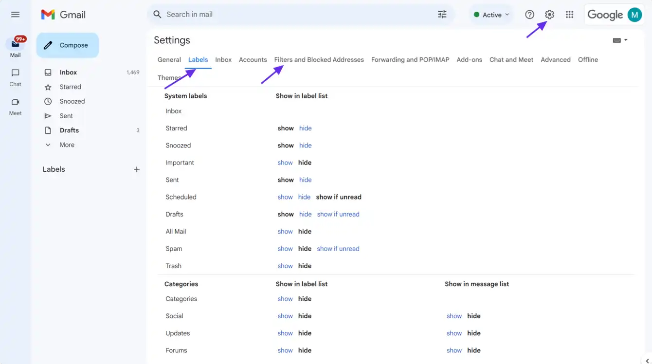 Filters and labels in gmail