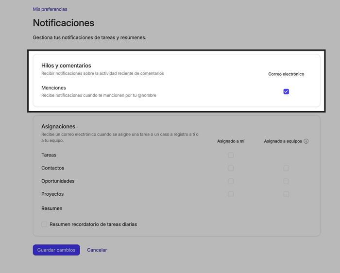 marca la casilla si deseas recibir notificaciones de cualquier comentario en el que seas mencionado