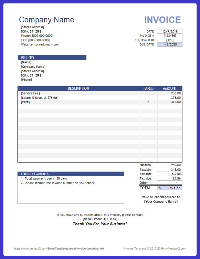 A standard invoice template.