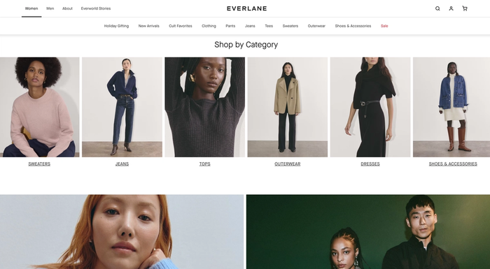 the everlane website has a shop by category section