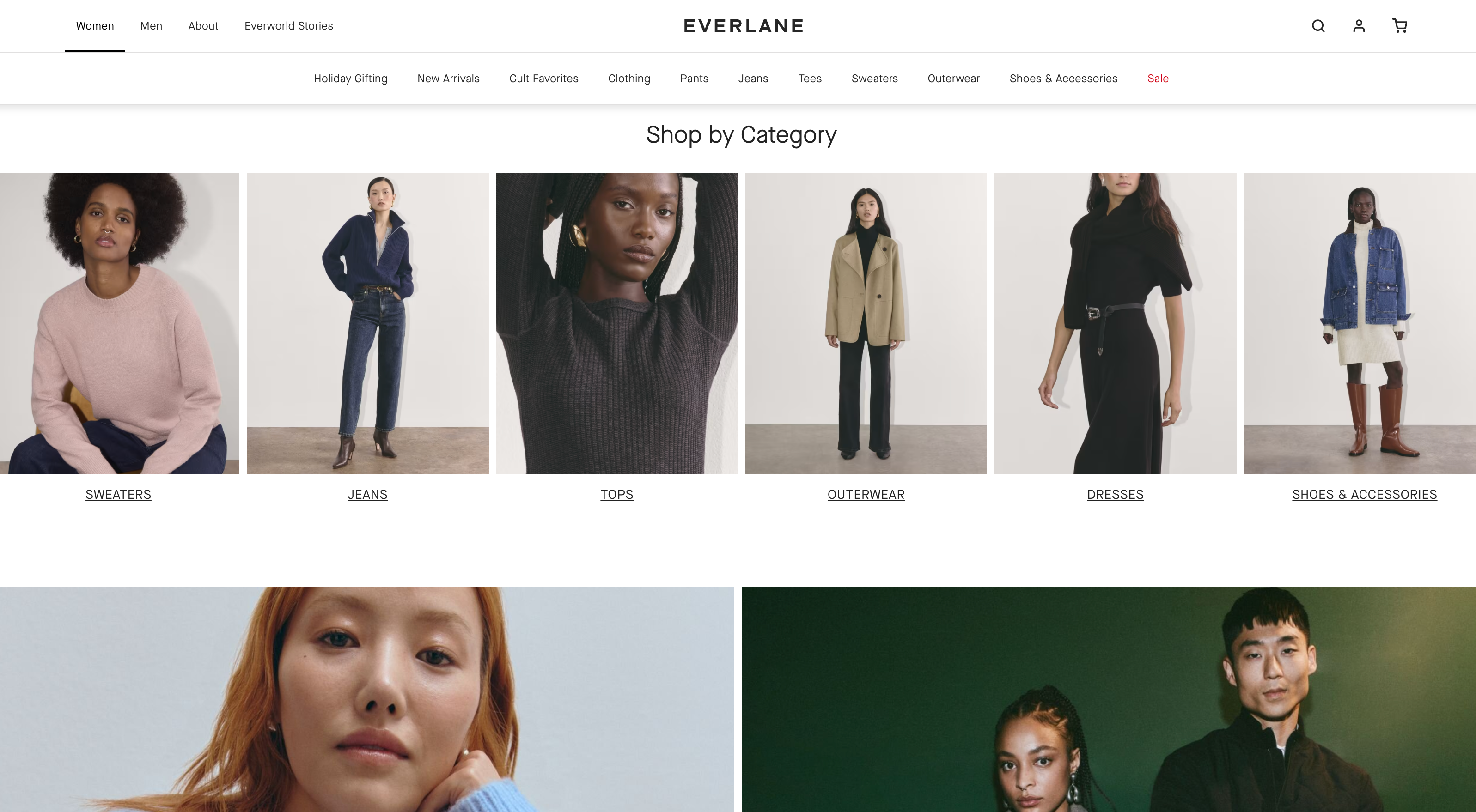the everlane website has a shop by category section