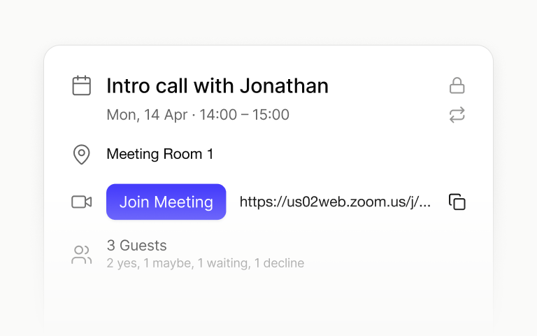 Image shows your meeting details in capsule crm meaning you can refresh your memory of customer work before you join a call with them