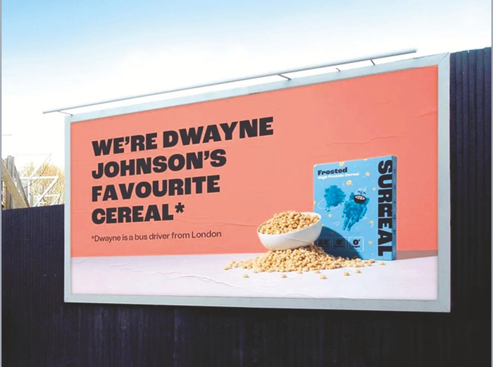 a billboard that says we 're dwayne johnson 's favourite cereal