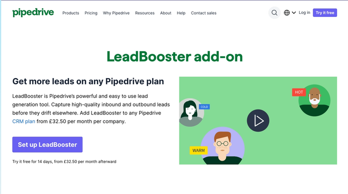 Screenshot of Pipedrive's Leadbooster add-on