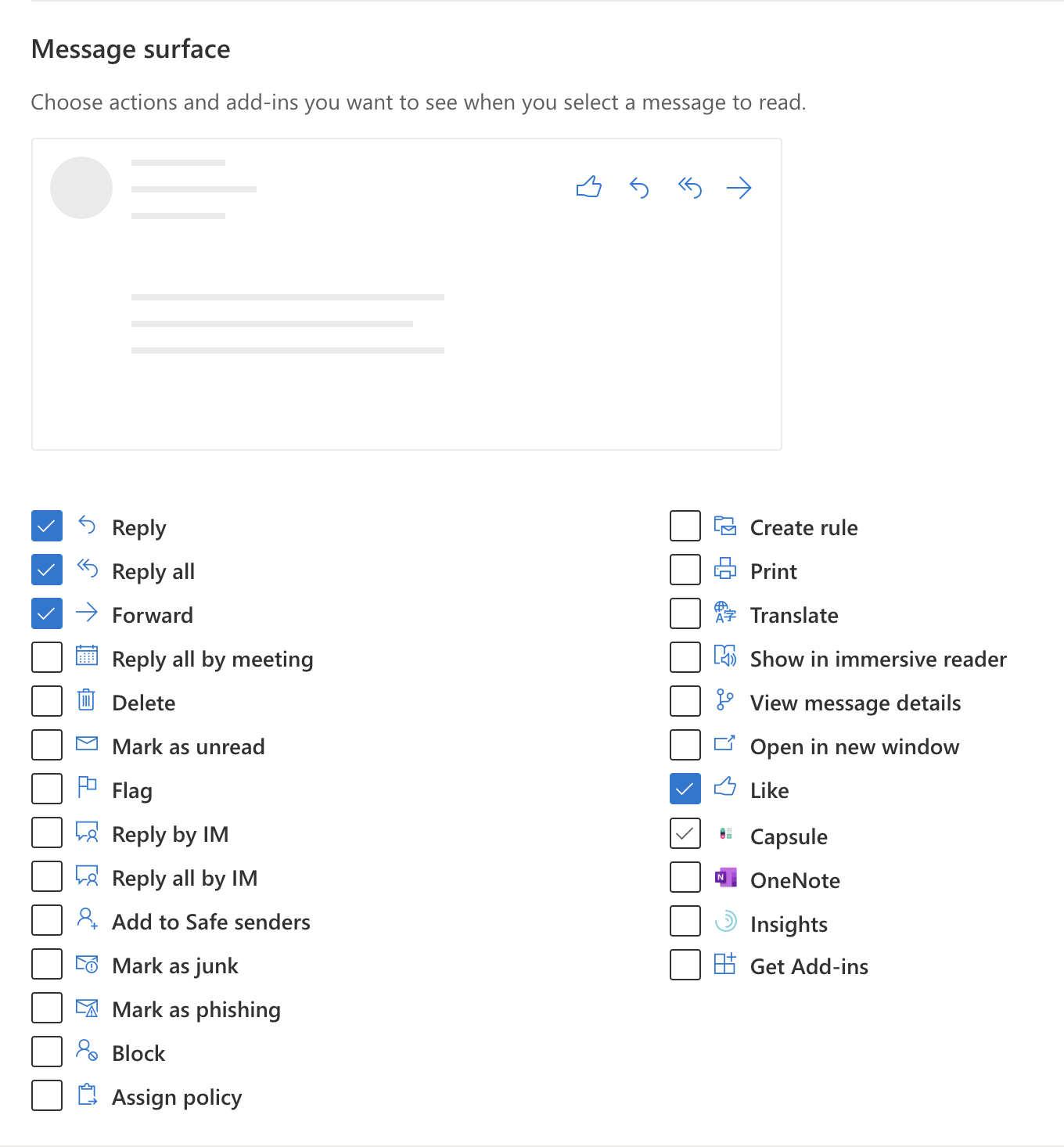 Icono del complemento Capsule en la superficie del mensaje de Outlook