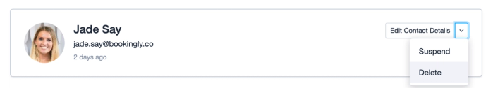 Dropdown next to a user's name showing the option to delete the user.