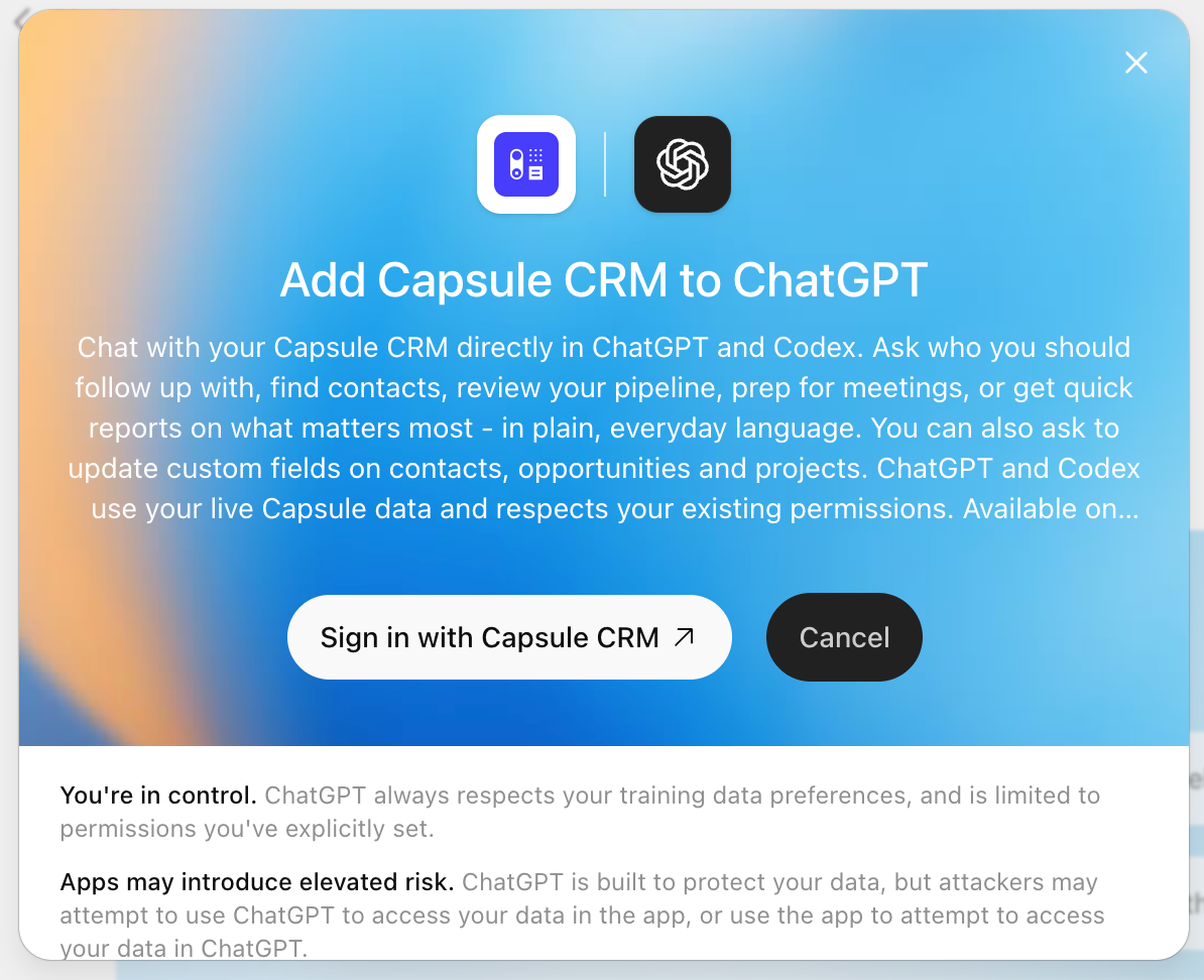 button to sign in with capsule in chatgpt