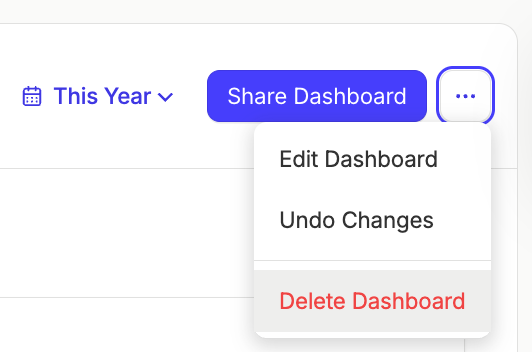 delete button highlighted for a custom dashboard