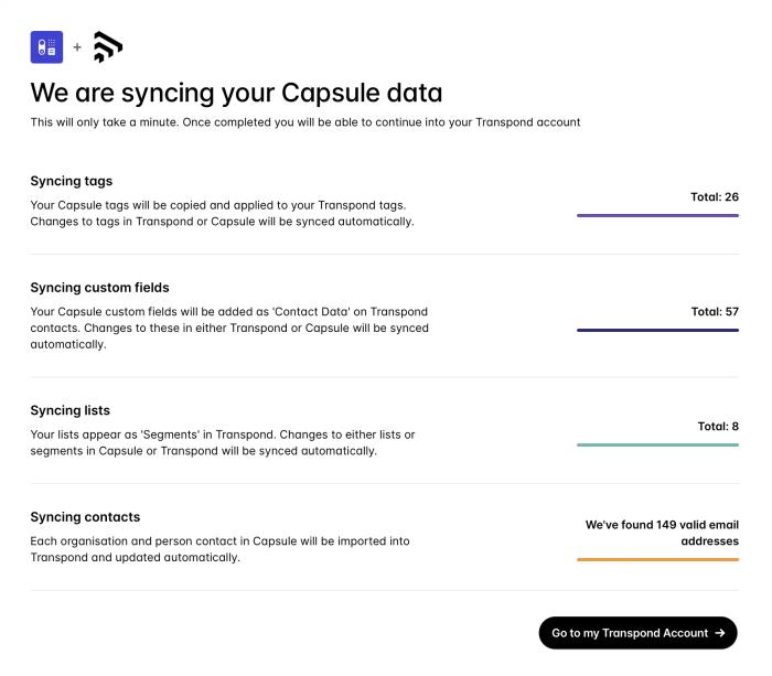 a screenshot of a page that says `` we are syncing your capsule data '' .