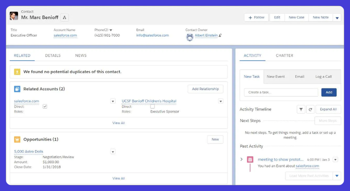 Salesforce 's contact page.
