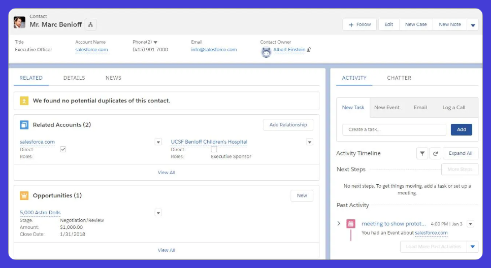 Salesforce 's contact page.